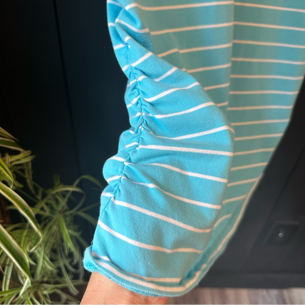 Michael Kors Short Sleeve Stripe Ruch Top Blue White sz XL - Picture 4 of 11